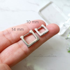 Aros Huggie cuadrados, Aro Huggie para hombre, Pendientes de acero quirúrgico, Hipoalergénico, Pendientes de titanio, Aro helix, Pendientes de aro diminutos cuadrados