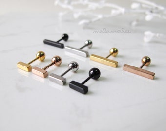 Bar stud Ear Piercing, 6mm, 12mm, Black, Gold, Silver, Rose Gold, Cartilage earrings,Minimalist earrings, men's earrings, Hypoallergenic