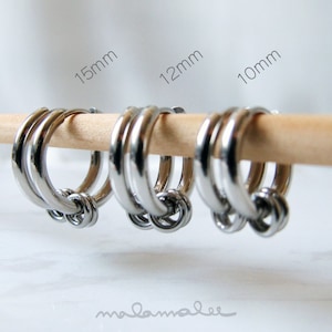 Round Huggie Hoop avec petits anneaux, Mens Huggie Hoop, boucles d'oreilles en acier chirurgical, hypoallergénique, boucles d'oreilles en acier inoxydable, cerceau de cartilage d'oreille