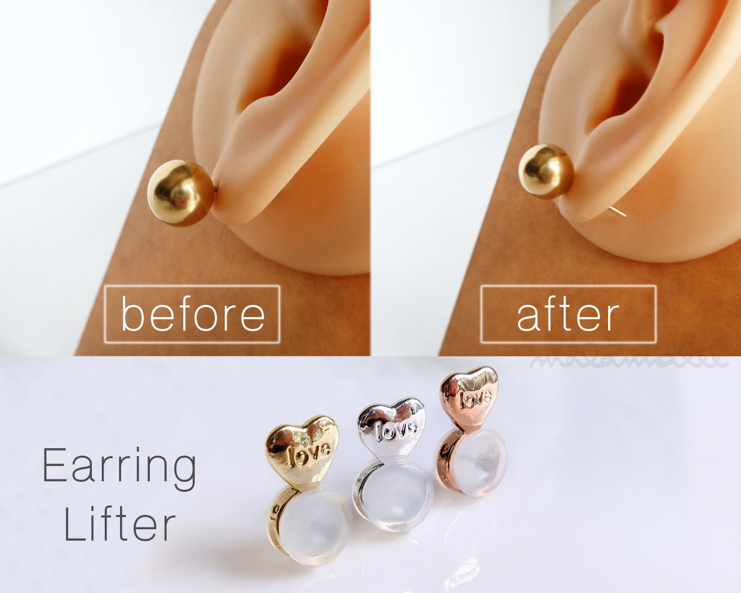 Anti-allergy Heart Shape Earring Lifter, Earlobe Support for Large