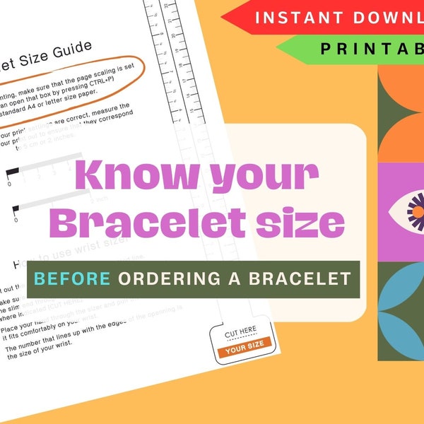 Printable Bracelet Size Guide, Wrist measuring tool, Jewelry sizers, A4, US letter size, Bracelet ruler