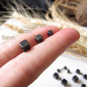 Black Cube stud earring, Hypoallergenic earrings, surgical steel, titanium earrings, geometric earrings, men's earrings, Fake plugs