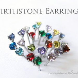 Birthstone Earrings, 3mm, 4mm, CZ stud earrings, Hypoallergenic earrings, Surgical steel earrings, Titanium earrings, minimalist earrings,