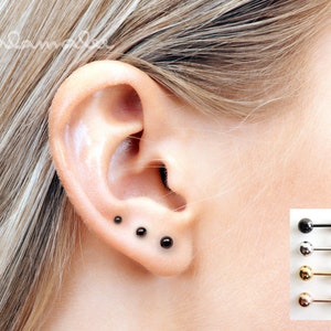 Set of 3, Surgical steel Hypoallergenic earrings, Screw Back earring Helix earring, Cartilage piercing, Tragus, minimalist earrings