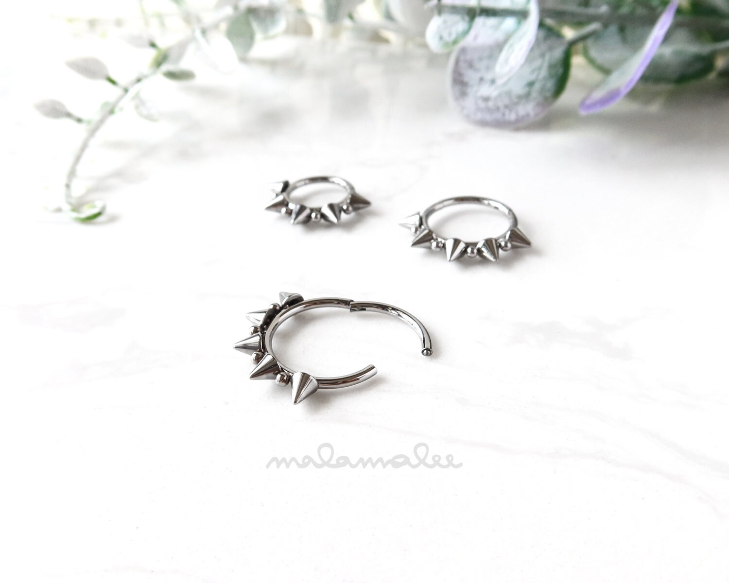 Spike Hoop Earring, Titanium Clicker Huggie Hoop, 16G Helix
