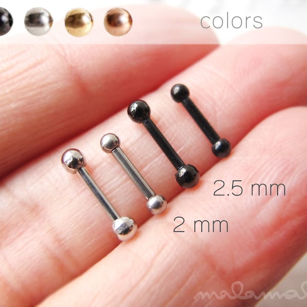 Winzig kleine Ohrstecker aus chirurgischem Stahl, 2mm, 2.5mm Kugelohrringe, 16G Screw Back, schwarze Ohrringe, Knorpelohrring, minimalistische Ohrringe,