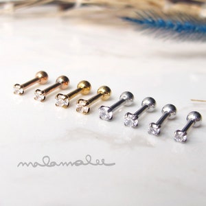 Tiny 2, 2.5mm Round Stud Earrings, Silver / Gold, Ball End, 16G, Cartilage, conch, helix stud, Surgical Steel stud earrings, minimalist