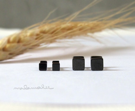 Black square studs mens earrings deals