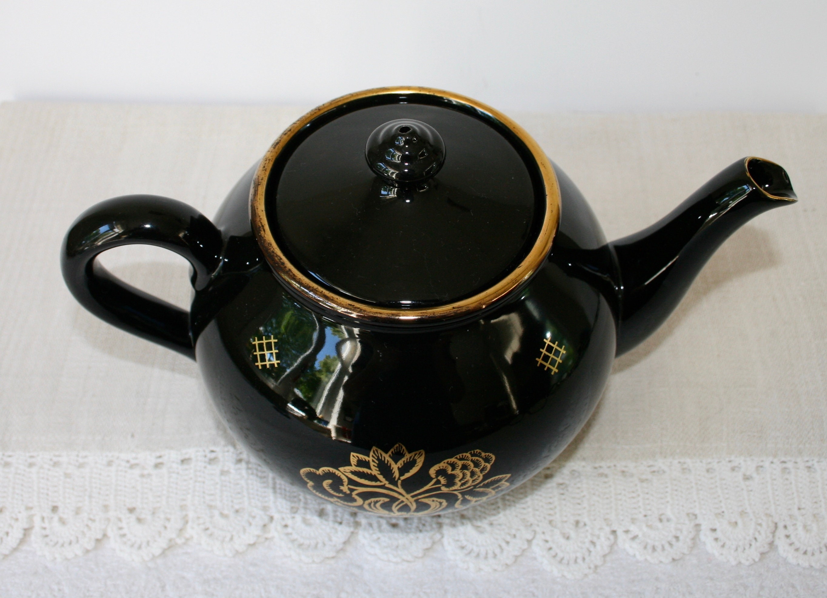 Antique Black and Gold Teapot by Arabia Finland With Pipe Etsy
