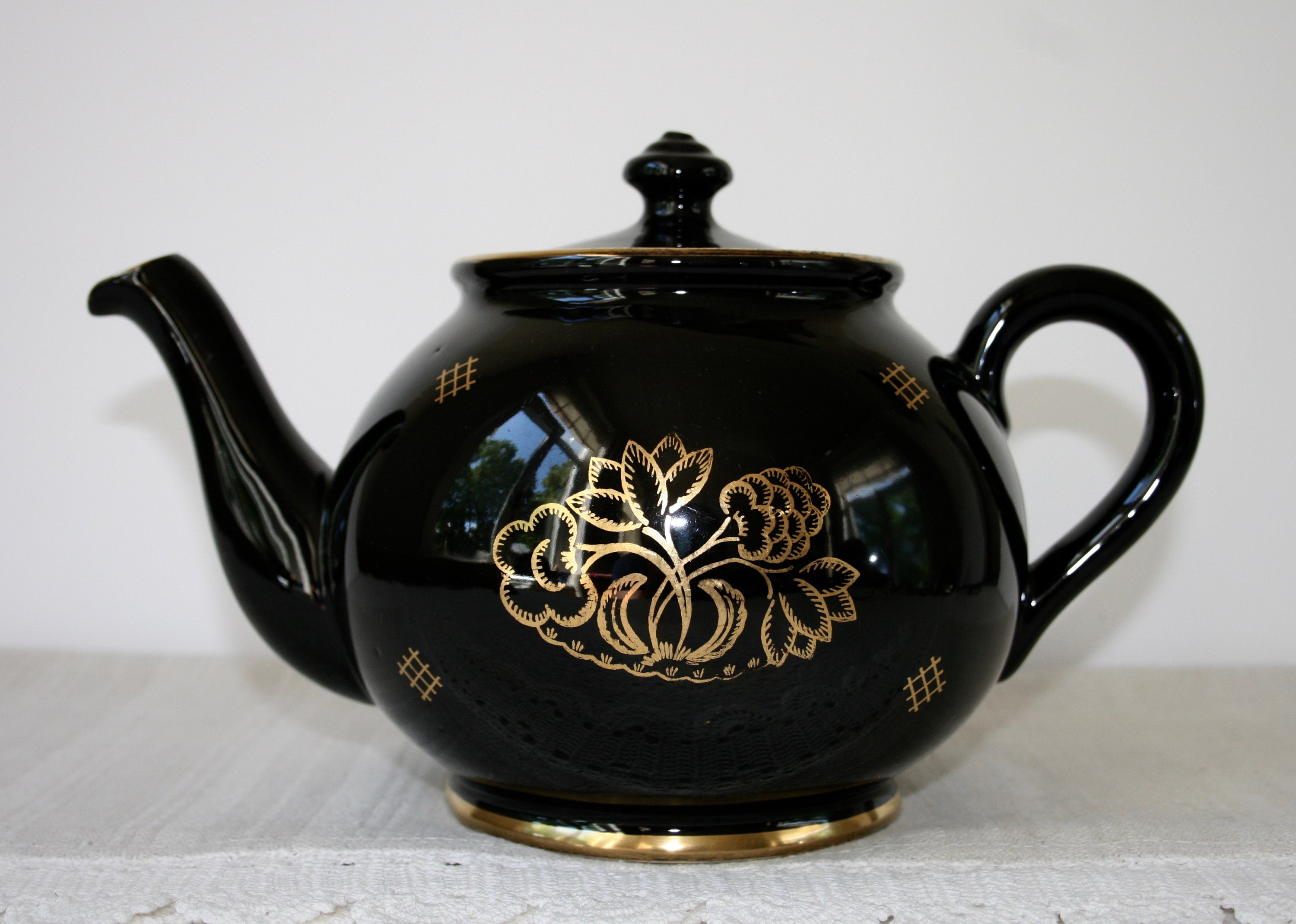 Antique Black and Gold Teapot by Arabia Finland With Pipe Etsy