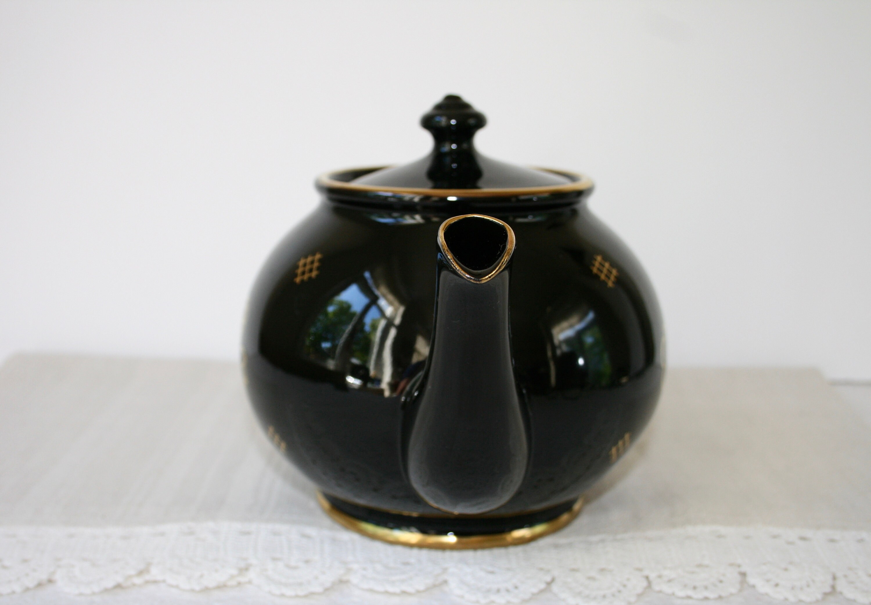 Antique Black and Gold Teapot by Arabia Finland With Pipe Etsy