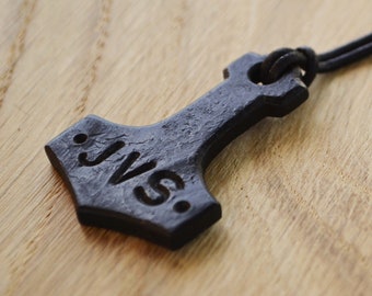 Personalized Forged Iron Mjolnir,Viking Thors Hammer Pendant,Hand forged,Gift with initials,Viking Аmulet,Iron Necklace,Scandinavian Pendant