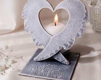 Personalized Angel Wings Memorial Candle Holder, Heart Candle Stand, In Loving Memory Gift, Bereavement & Sympathy Gift, Remembrance Decor