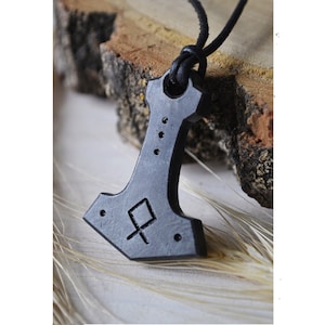 Iron Hammer Viking Runes Pendant,Hand Forged Thor Hammer,Mjolnir Pendant,Runes Necklace,Scandinavian Pendant,Viking Amulet,Talisman,Thor