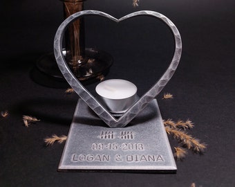 Hand Forged Candle Holder Heart,Personalized 10th Anniversary Gift,Tin Anniversary Gift,10 Year Anniversary Gift for Wife,Aluminum Wedding.