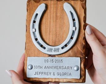 10 Year Anniversary Gift,Personalized Horseshoe for 10th Anniversary,Aluminum Wedding,10 Year Anniversary Gift for Wife,Tin Anniversary Gift