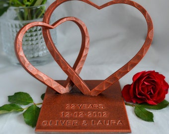 Two Heart for 22nd Anniversary,Personalized 22nd Anniversary Gift,Bronze Wedding,Anniversary Gift for Her,22 Year Anniversary Gift for Wife