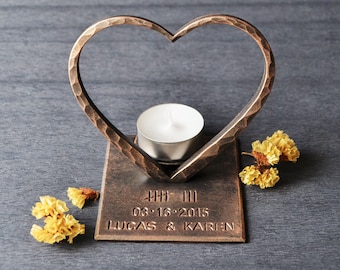 Bronzeherz zum 8. Jahrestag, handgeschmiedeter Kerzenhalter, personalisiertes Geschenk zum 8. Jahrestag, Geschenk zum 8. Jahrestag für Frau, Kerzenhalter