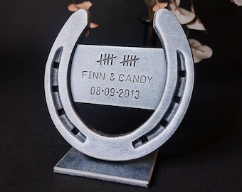 Personalized Horseshoe for 10th Anniversary,Tin Anniversary Gift,10 Year Anniversary Gift for Wife,Aluminum Wedding,Anniversary Gift for Him