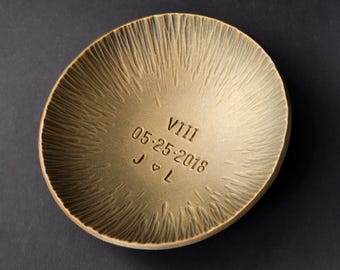 Personalized 8th Wedding Anniversary Gift, 8th Bronze Anniversary Name Plate, Customized Anniversary Gift, Bronze Ring Dish, Gift for Wife