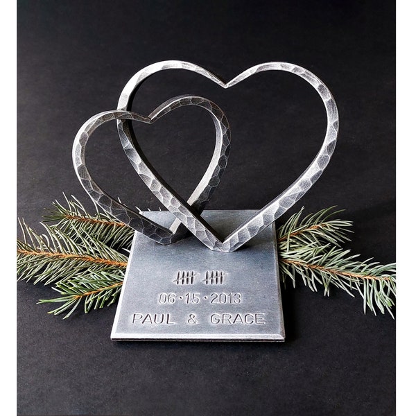 Two Heart for 10th Anniversary,Personalized 10th Anniversary Gift,Aluminum Wedding ,Tin Anniversary Gift,10 Year Anniversary Gift for Wife,