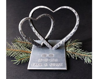 Zwei Herzen zum 10-jährigen Jubiläum, personalisiertes Geschenk zum 10-jährigen Jubiläum, Aluminiumhochzeit, Zinn-Geburtstagsgeschenk, Geschenk zum 10-jährigen Jubiläum für Frau,