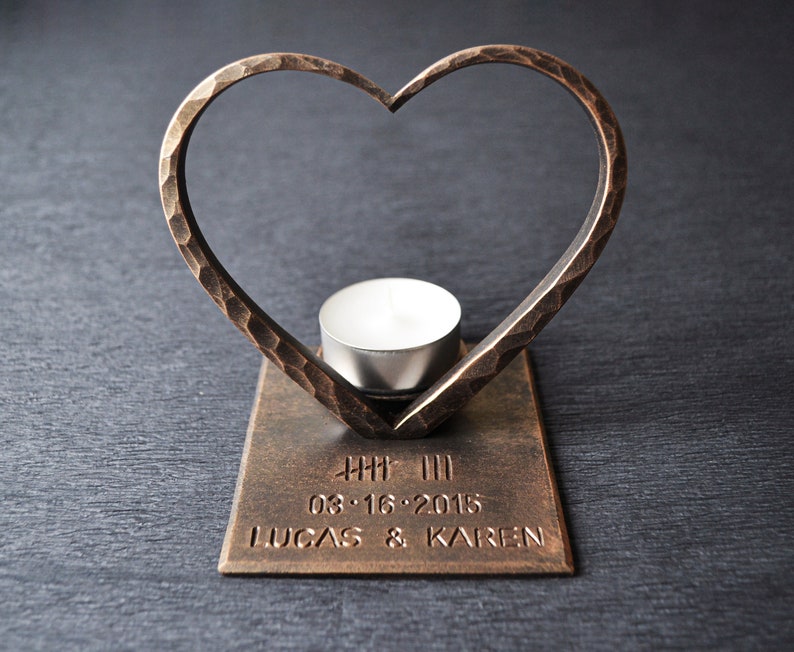 Bronze Heart for 8th Anniversary,Hand Forged Candle Holder,Personalized 8th Anniversary Gift,8th Anniversary Gift for Wife,Candle Holder image 7