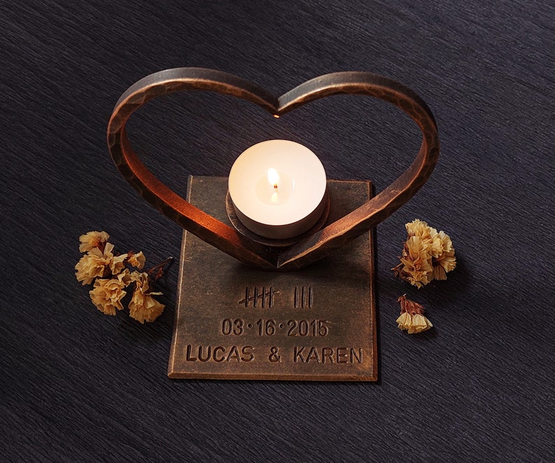 Bronze Heart for 8th Anniversary,Hand Forged Candle Holder,Personalized 8th Anniversary Gift,8th Anniversary Gift for Wife,Candle Holder image 10