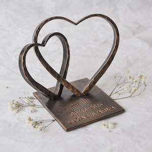 Bronze Heart for 8th Anniversary,Wedding Anniversary Gift,Personalized 8th Anniversary Gift,Two Steel Hearts,8th Anniversary Gift for Wife image 6