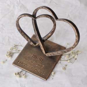 Corazón de bronce para el 8.º aniversario, regalo de aniversario de boda, regalo personalizado del 8.º aniversario, dos corazones de acero, regalo del 8.º aniversario para la esposa imagen 7