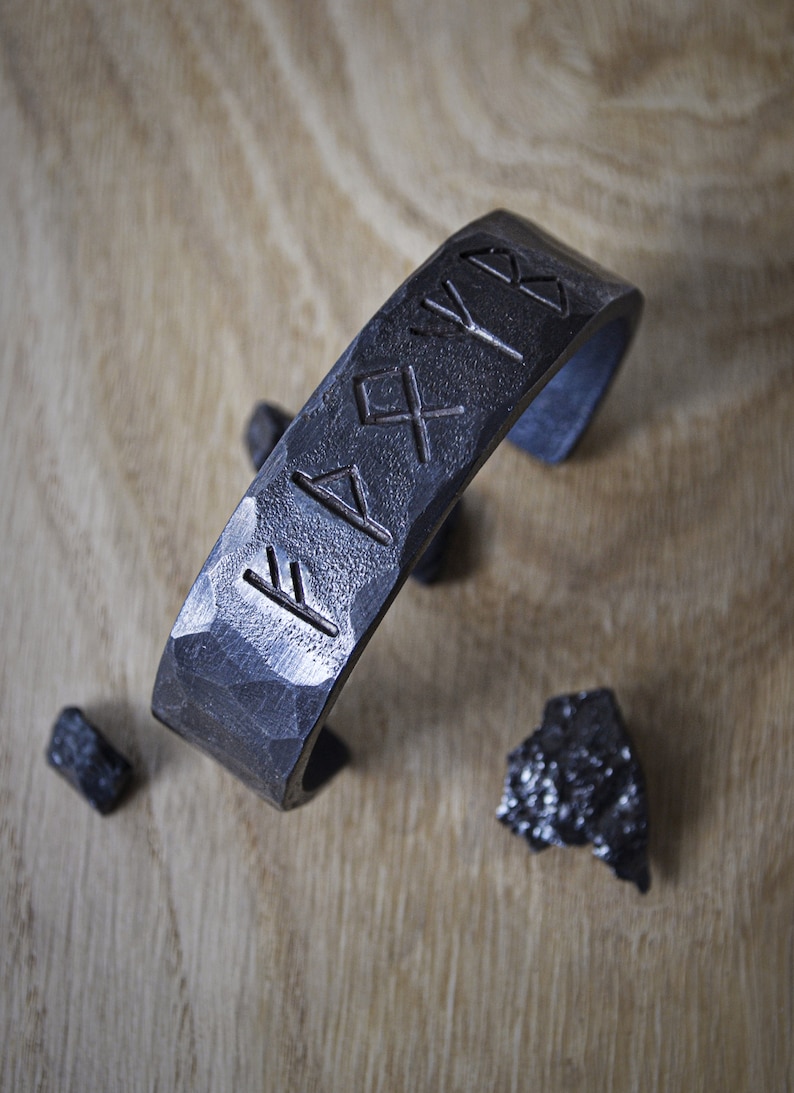 Hand Forged Runes Bracelet,viking Iron Bracelet,personalized Metal ...
