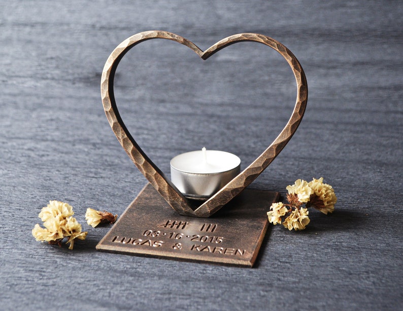 Bronze Heart for 8th Anniversary,Hand Forged Candle Holder,Personalized 8th Anniversary Gift,8th Anniversary Gift for Wife,Candle Holder image 3