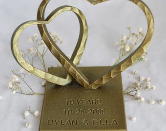 Personalized Heart for 19th Anniversary,Bronze Wedding,19th Anniversary,Gift for Her,19 Year Anniversary Gift for Wife,Two Bronze Hearts.