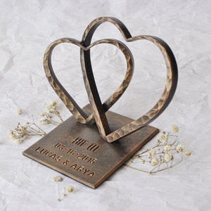 Corazón de bronce para el 8.º aniversario, regalo de aniversario de boda, regalo personalizado del 8.º aniversario, dos corazones de acero, regalo del 8.º aniversario para la esposa imagen 3