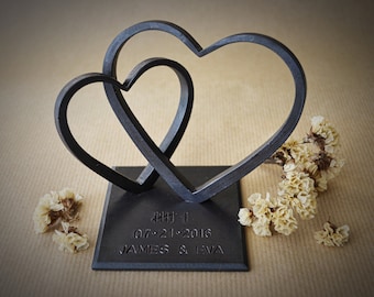 Iron Heart for 6th Anniversary,Wedding Anniversary Gift,Personalized 11th Anniversary Gift,Two Steel Hearts,6th Anniversary Gift for Wife