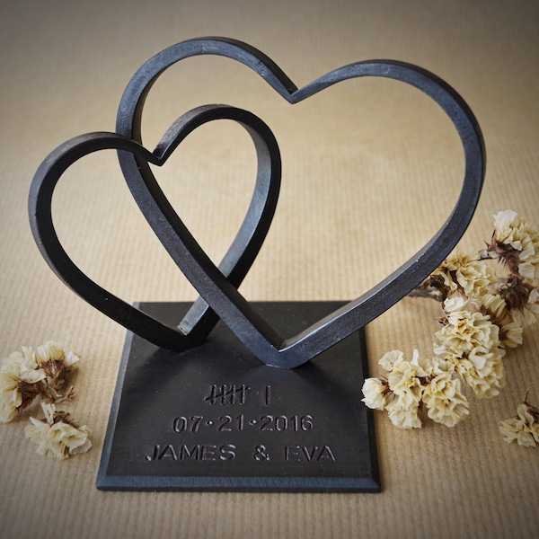 Cuore di ferro per il 6° anniversario, Regalo per l'anniversario di matrimonio, Regalo personalizzato per l'11° anniversario, Due cuori d'acciaio, Regalo per il 6° anniversario per la moglie