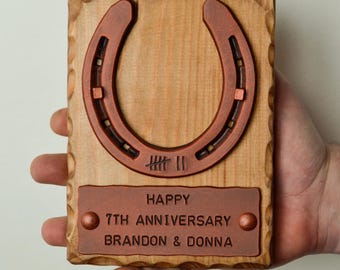 Horseshoe for 7th Wedding Anniversary,Copper Anniversary Gift,Personalized gift for wife,7 Year Wedding,Horseshoe wall decor,Gift for Her.
