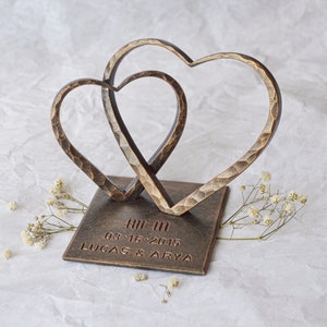 Bronze Heart for 8th Anniversary,Wedding Anniversary Gift,Personalized 8th Anniversary Gift,Two Steel Hearts,8th Anniversary Gift for Wife image 9
