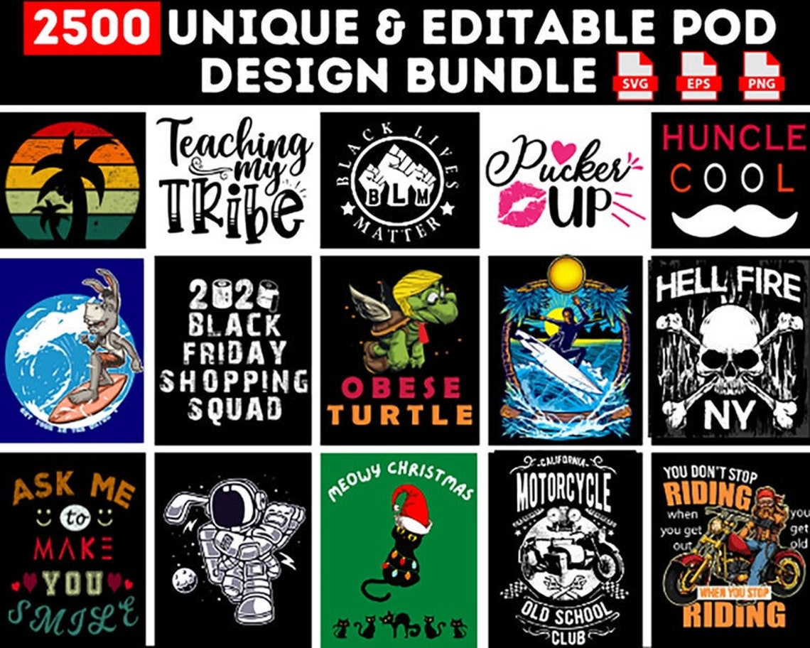 2500 Editable Tshirt Design Bundle in Evergreen Niches Etsy India