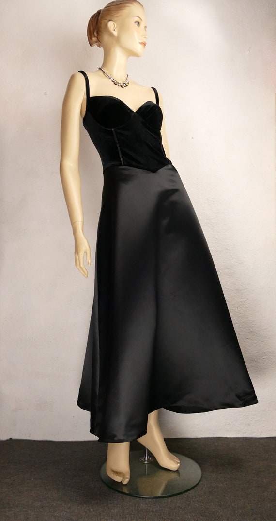 Vintage velvet and black satin strapless evening d