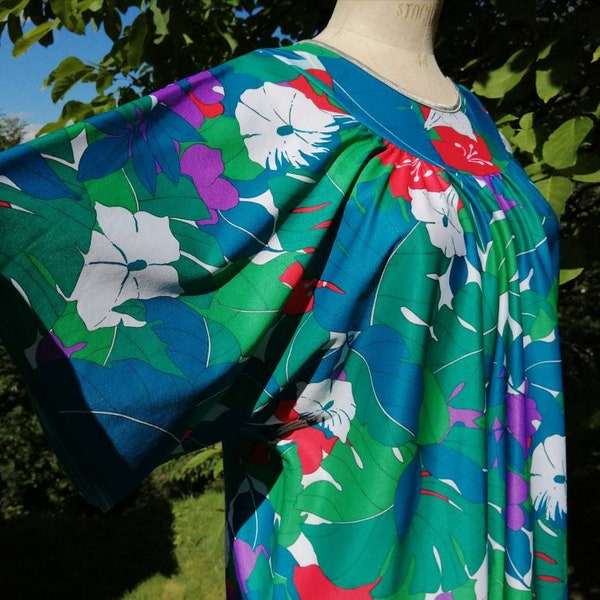 Robe longue ample hippie bohème à fleurs des années 70 taille L