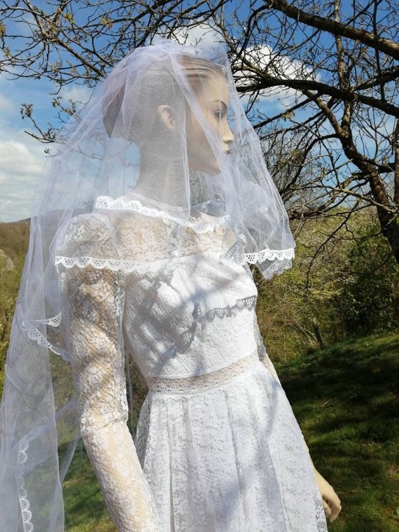 Lace Wedding Dress With Vintage Polyamide Veil From the 70s PRONUPTIA Size 34 36 XXS Etsy UK
