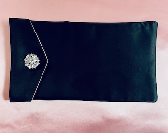 Sleep Mask Pouch,  Storage for Sleep Mask, Black Satin with Pink Satin Lining, Oversized, Gift for Her