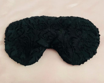 Black Sleep Mask Flocked Velvet, Silk Sleeping Mask, Adjustable Sleep Mask for Women, Oversized Sleep Mask, Black Owned Shops