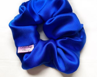 Silk Scrunchies Royal Blue, Sapphire Silk Scrunchie, Blue Scrunchy, Silk Ponytail Holder, Afro Puff Holder, Black Owned Business