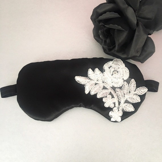 Red Satin Sleep Mask with White Lace Silk Sleep Blindfold Gift Under 50 Gift for Her