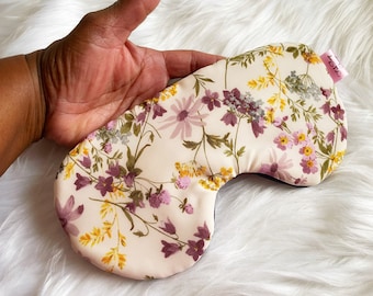 Floral Sleep Mask: Wispy Ivory Purple, Oversized, Adjustable
