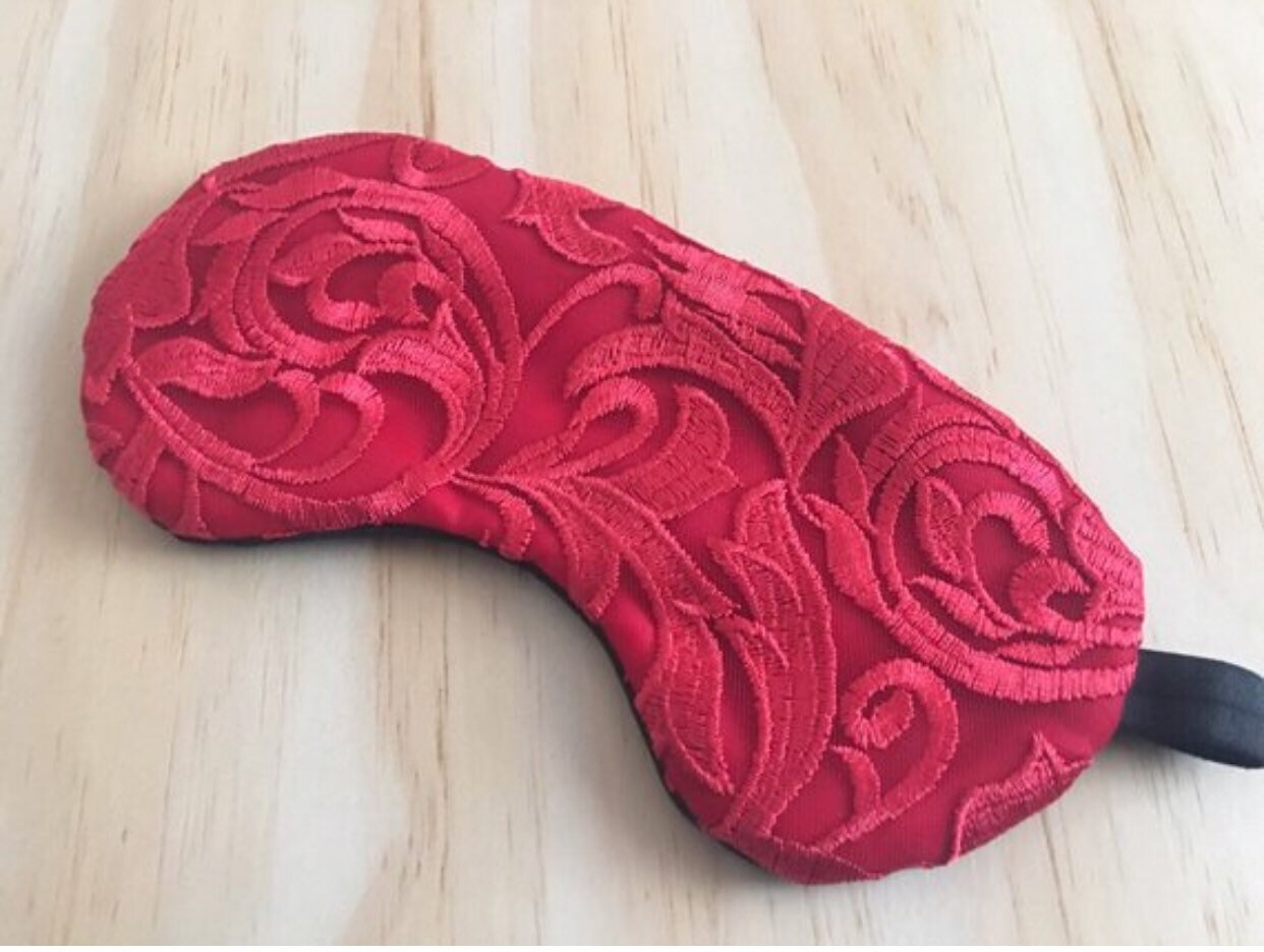 Red Lace Sleep Mask, Red Blindfold, Lace Sleeping Mask for Women, Silk