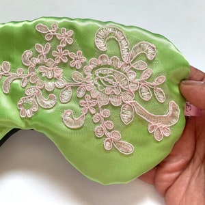 Pink and Green Sleep Mask for Women, Satin and Lace Mask, Gift for Sorority Sister, Gift For Her, Black Owned Business image 2