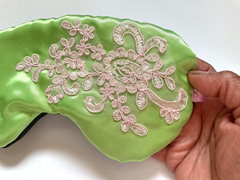 Pink and Green Sleep Mask for Women, Satin and Lace Mask, Gift for Sorority Sister, Gift For Her, Black Owned Business image 2